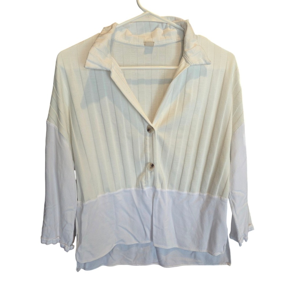 Marfinno Pop Over‎ Half Sleeve Top M Womens White V Neck Fall Basic Pullover